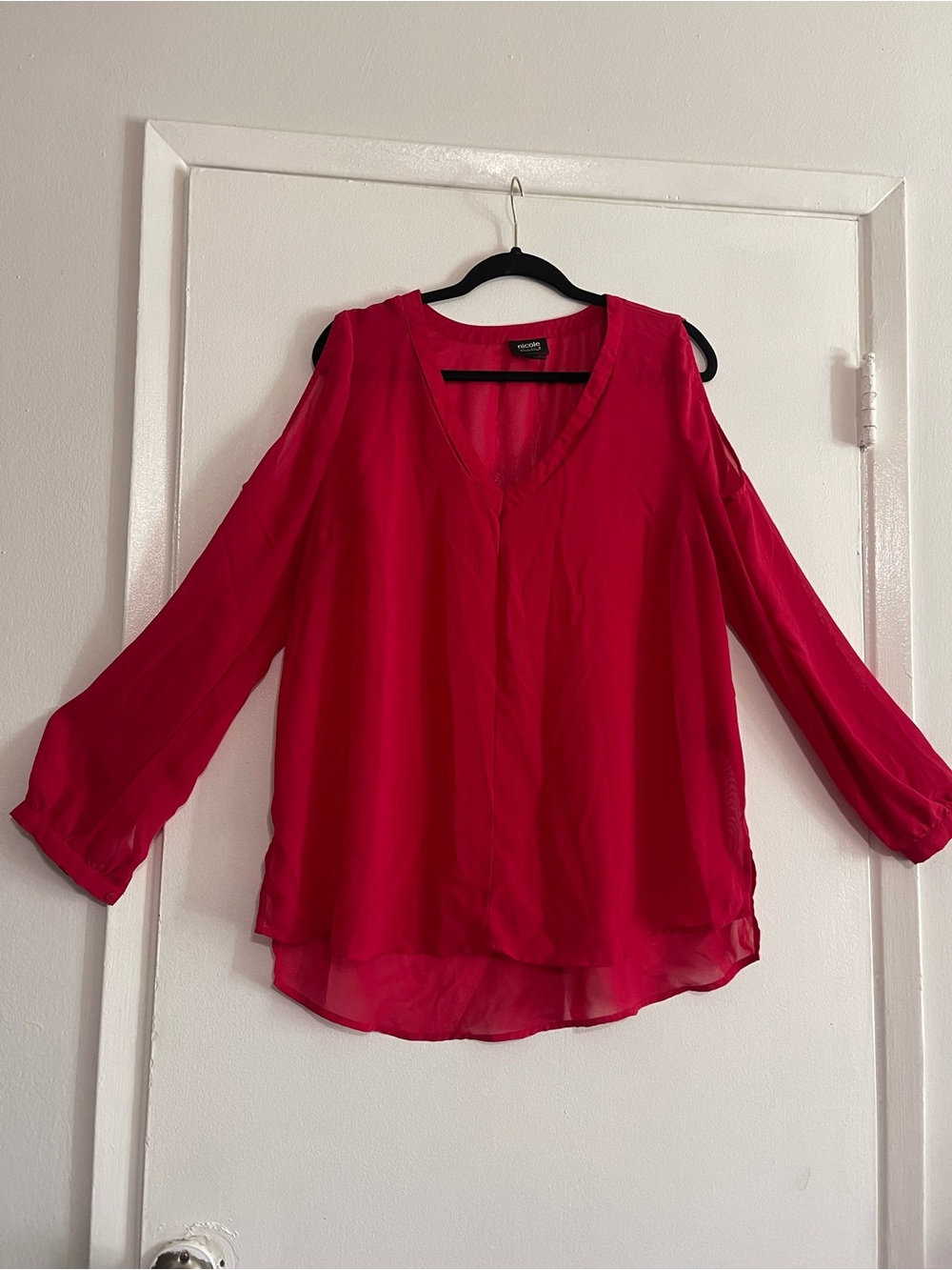 Nicole Women's Red V-Neck Cold-Shoulder Blouse